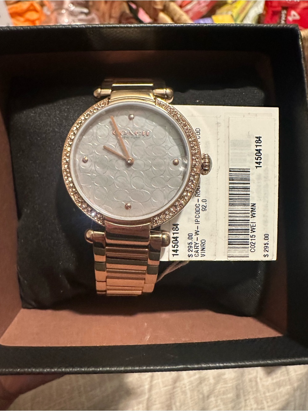 Coach Rose Gold-Tone Crystal Bezel Signature Dial Bracelet Watch